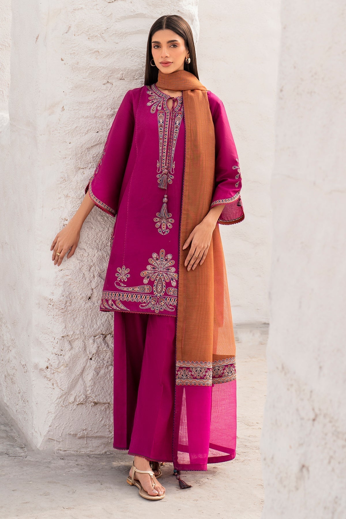 JAZMIN - Dhanak 3-Piece Unstitched Embroidered Suit