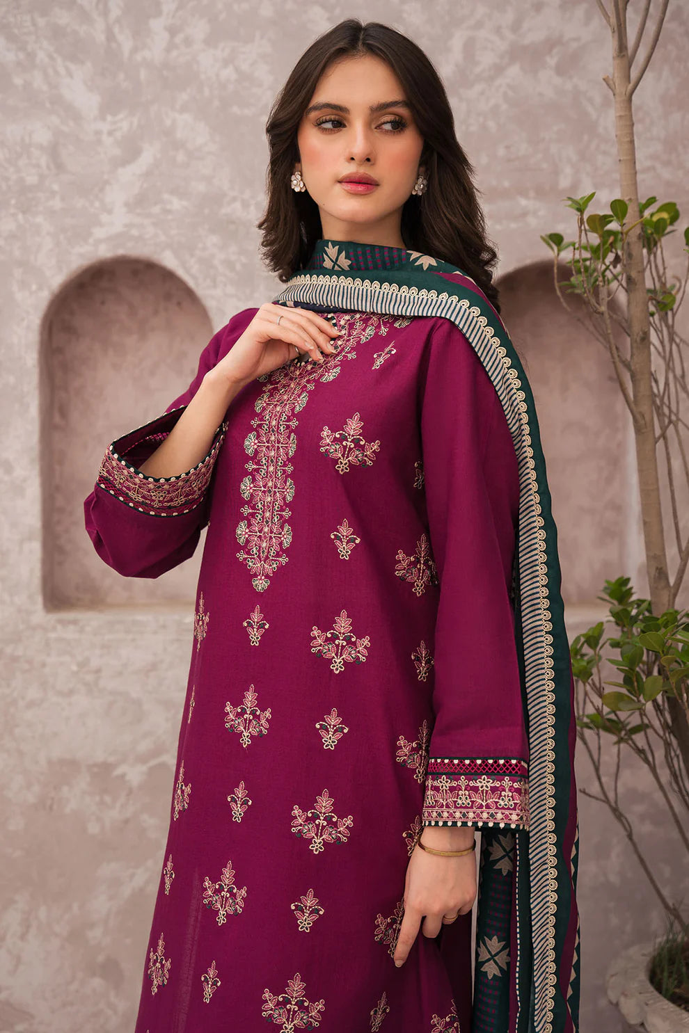 JAZMIN - Dhanak 3-Piece Unstitched Embroidered Suit