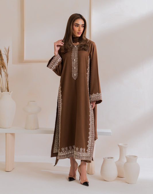 Royal Mocha - Embroidered 3PC Dress