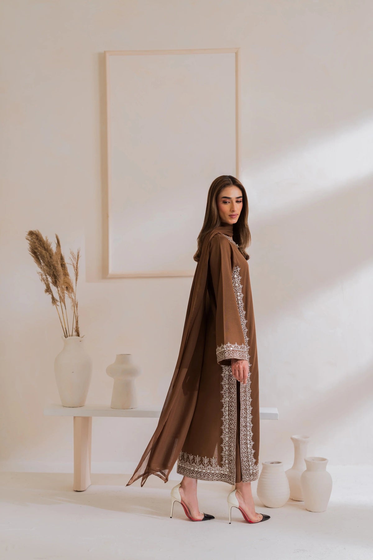 Royal Mocha - Embroidered 3PC Dress
