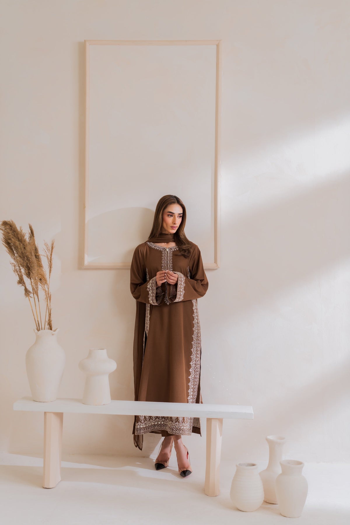 Royal Mocha - Embroidered 3PC Dress