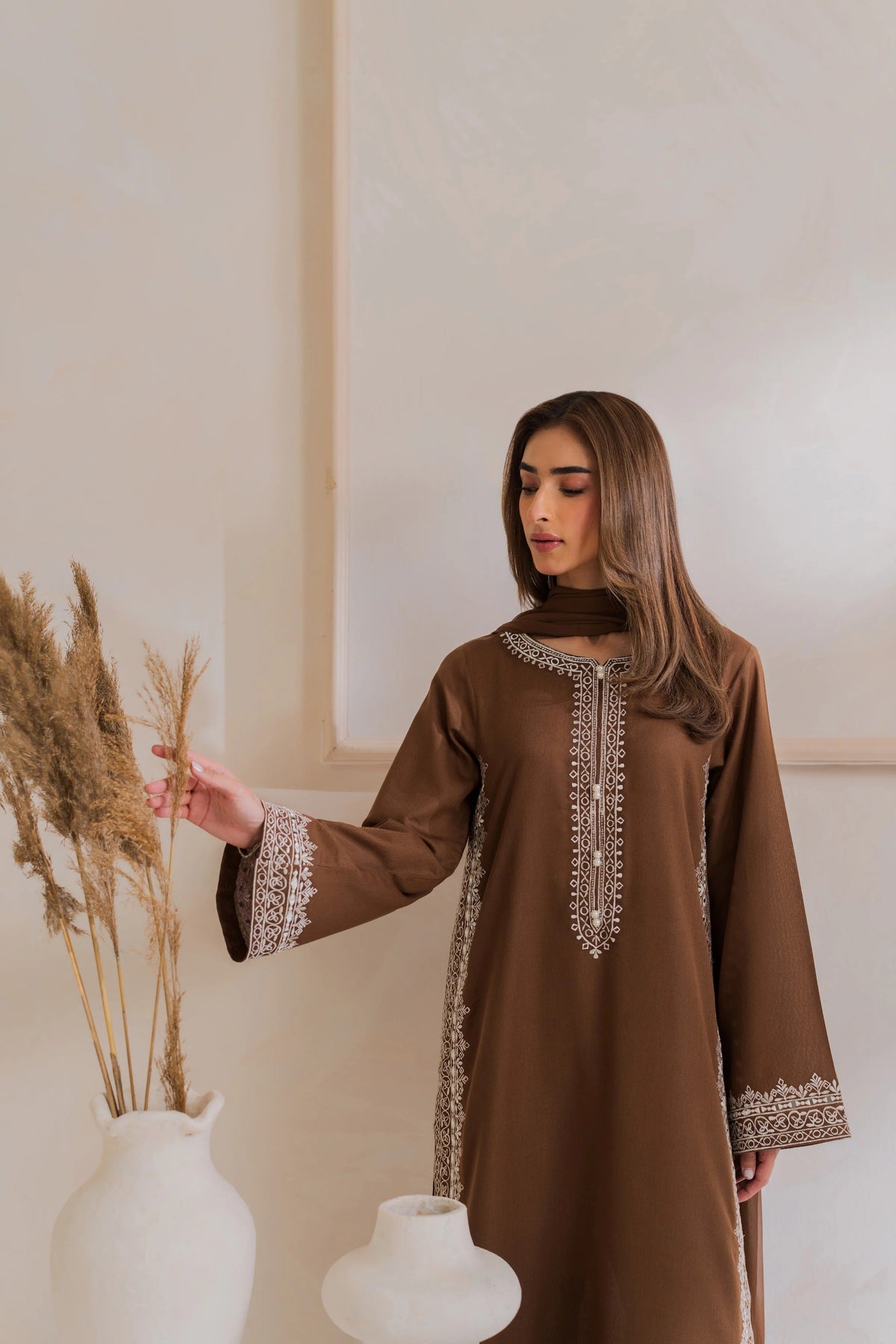 Royal Mocha - Embroidered 3PC Dress