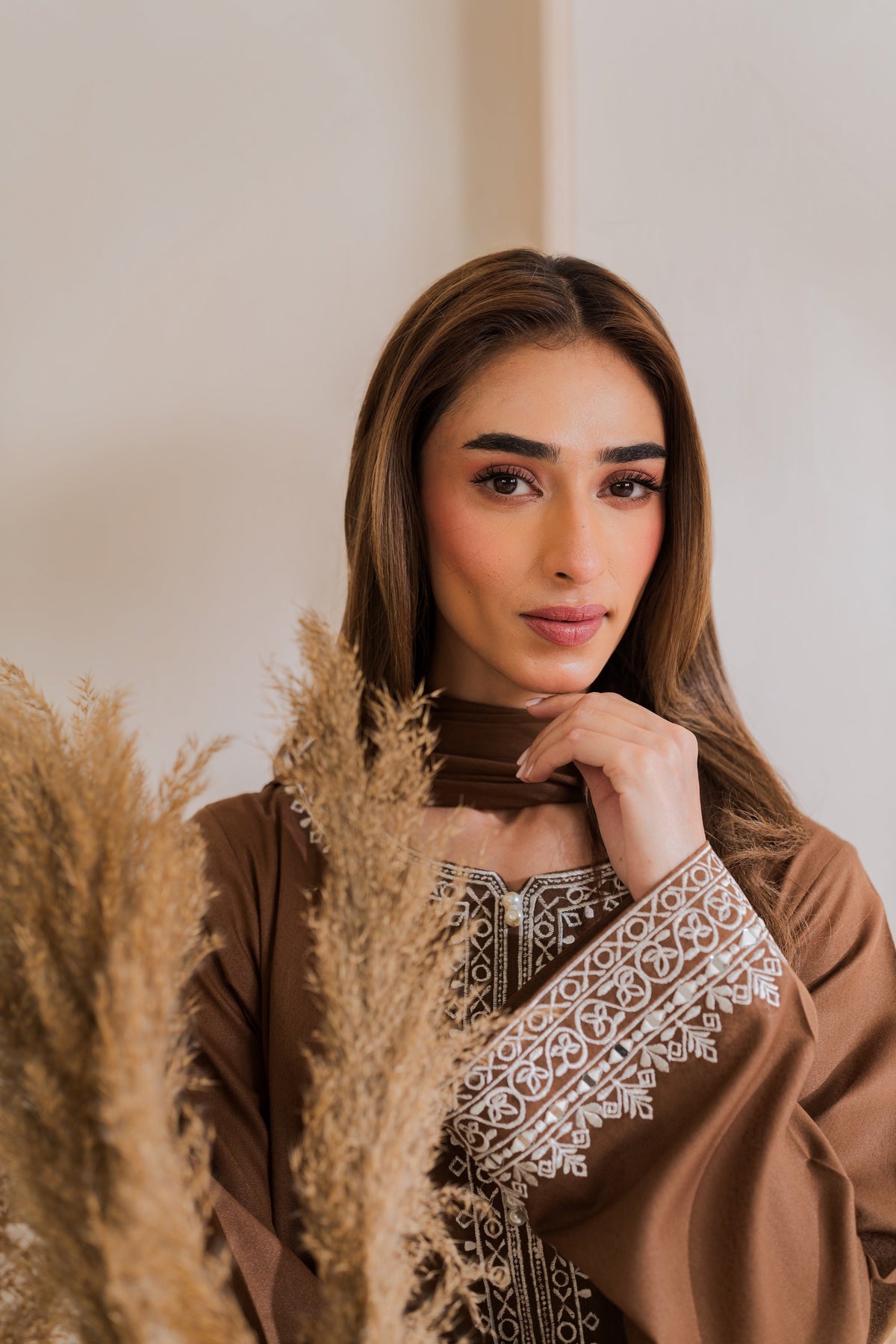 Royal Mocha - Embroidered 3PC Dress