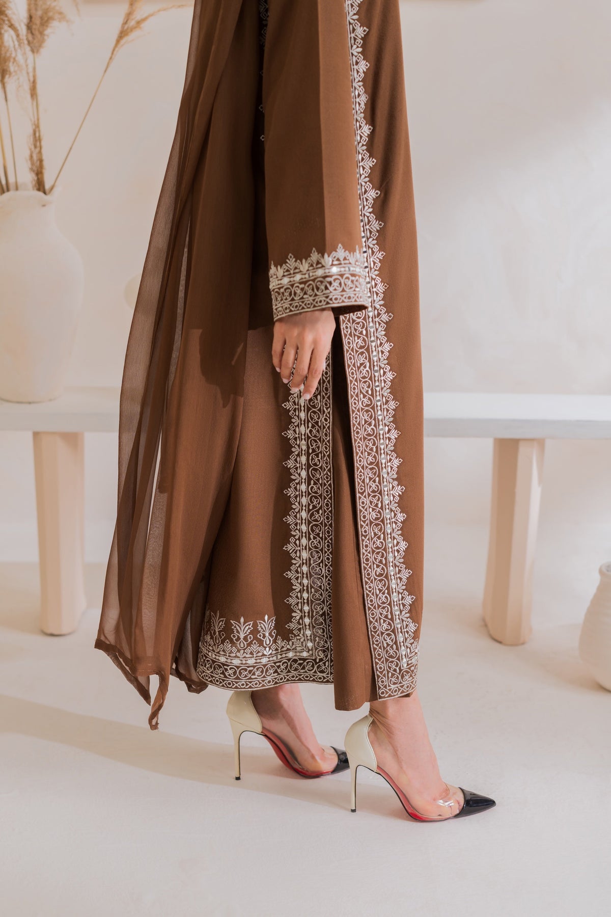 Royal Mocha - Embroidered 3PC Dress