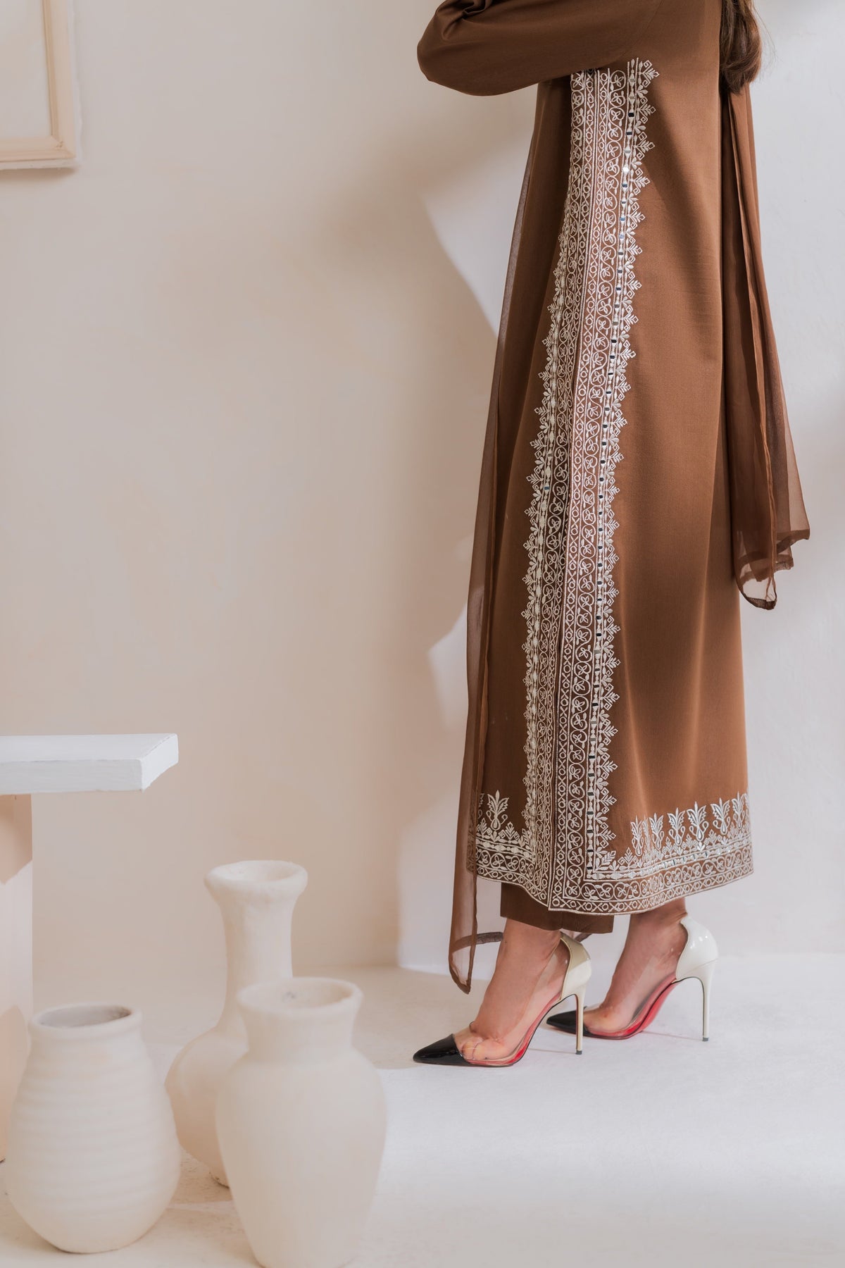 Royal Mocha - Embroidered 3PC Dress